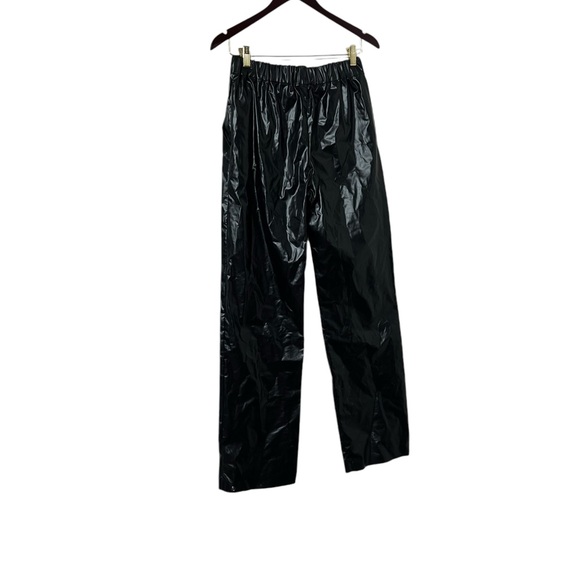 KASSL EDITIONS High Shine Straight Pull On Black Faux Leather Pants Trousers - Picture 4 of 10